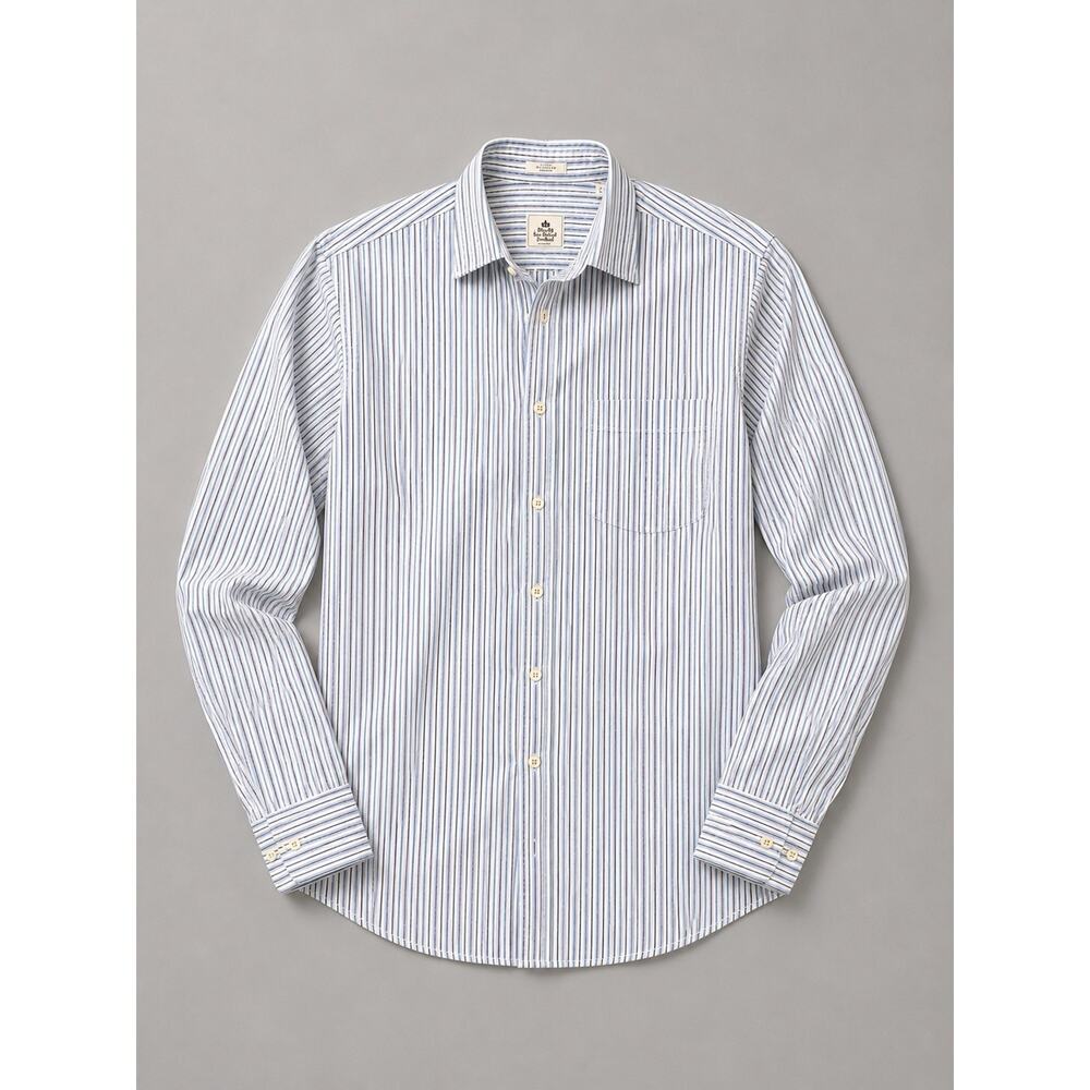 Peter Millar Shirt Mens Large White Blue Purple Stripes 100% Cotton Casual